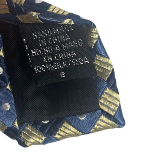 Geoffrey Beene Silk Tie Mens Blue Tan Geometric - Picture 6 of 7